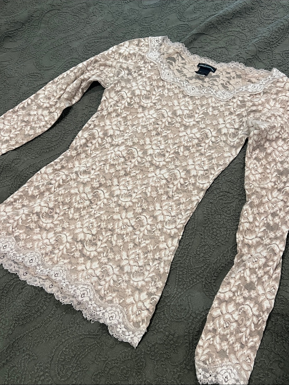 Women's Long Sleeve Sheer Lace Top - Beige